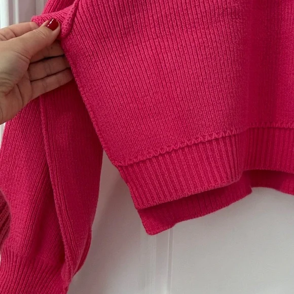 Free People Hot Pink Cropped Crew Neck Sweater - Picture 5 of 6